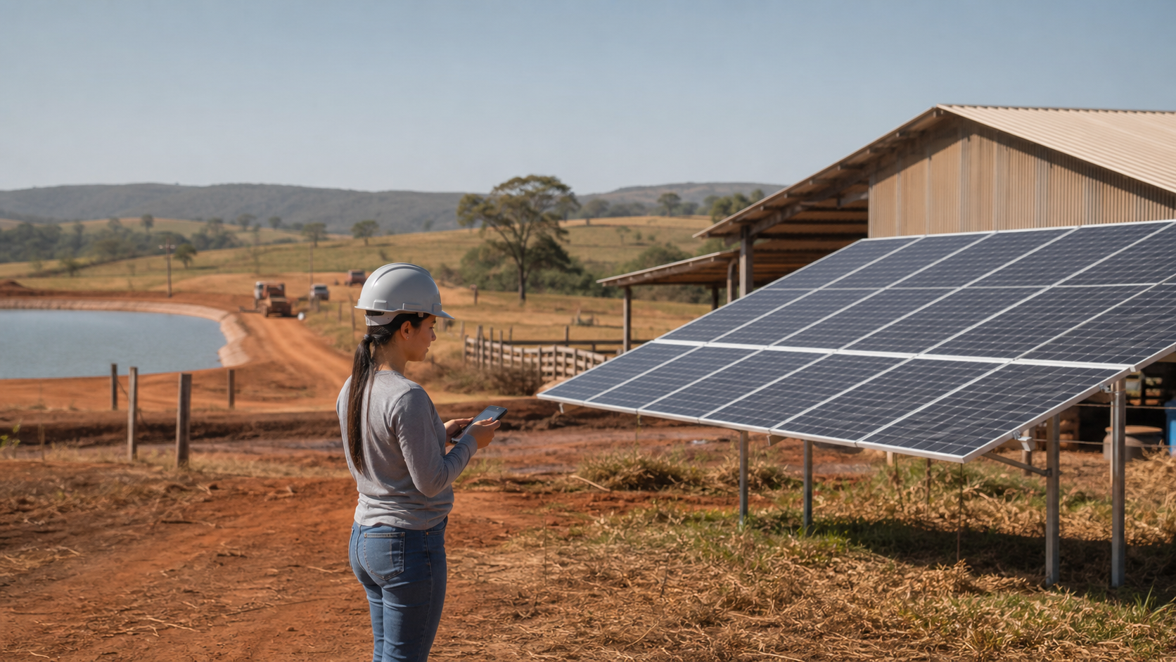 Propriedade rural brasileira com atendimento técnico e módulos fotovoltaicos